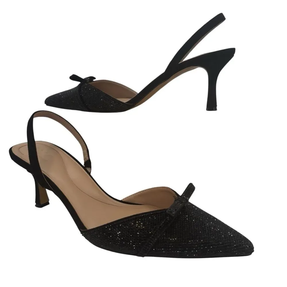 INC International Concepts Gelsey Kitten Heel Slingback Pointed Toe Bow Sz10